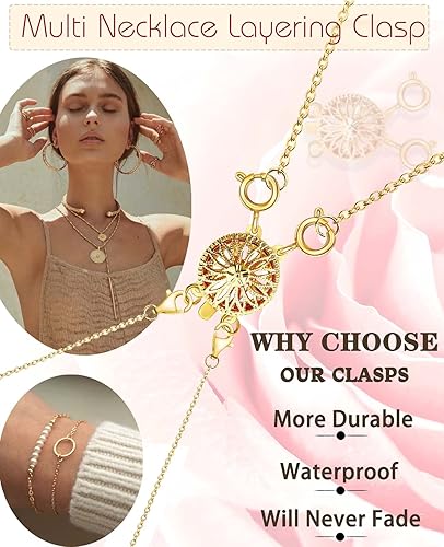 Miniatura 4 de Clysoru Separador de cierres de collar para mujer, oro y plata de 14 quilates, sin enredos, cierre de bloqueo, convertidor de cadena (dorado)