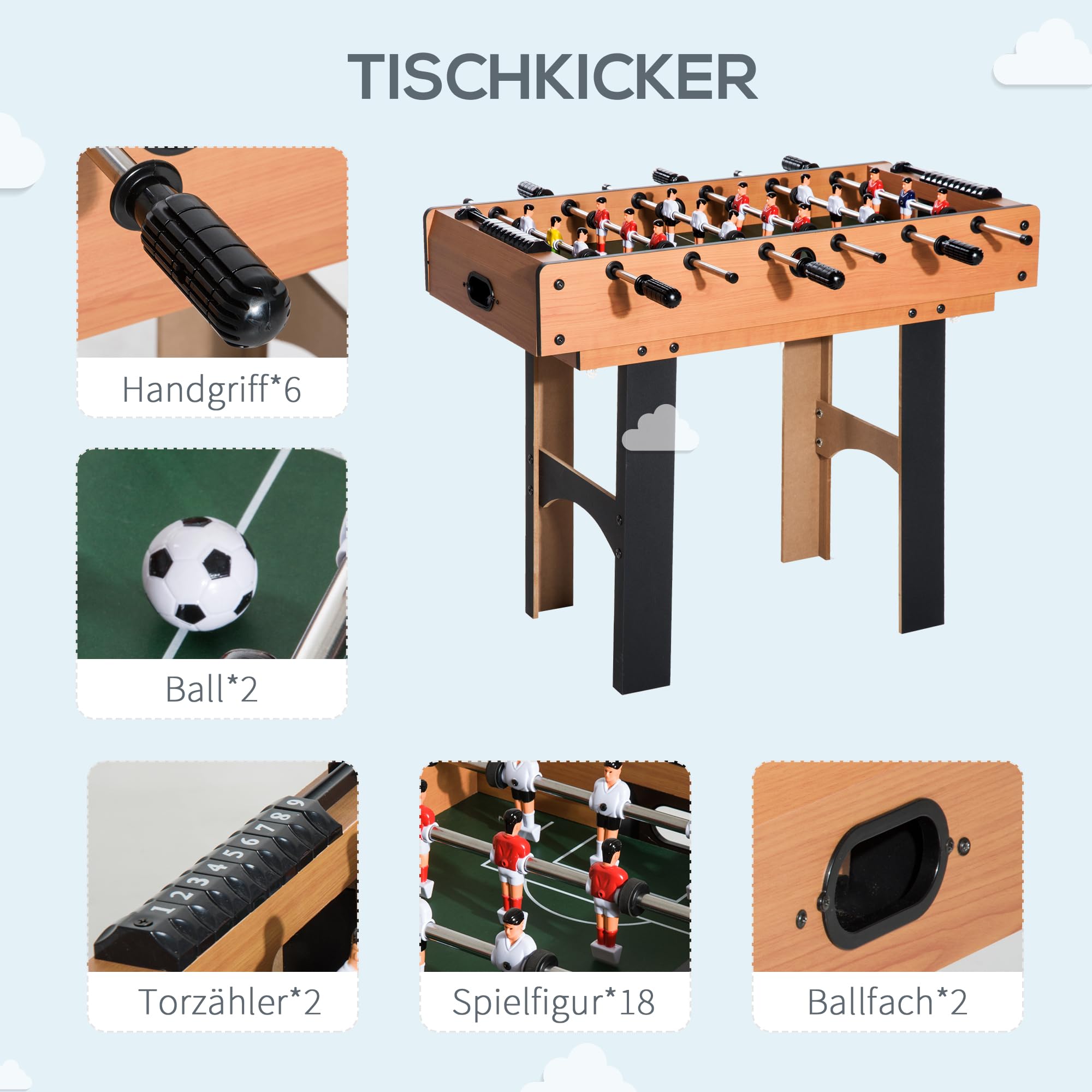 HOMCOM 4-in-1 Multispieltisch Multifunktionsspieltisch mit Tischhockey Tischfußball Billard Tischtennis Multigame Spieltisch aus MDF, 92 x 78 x 80cm