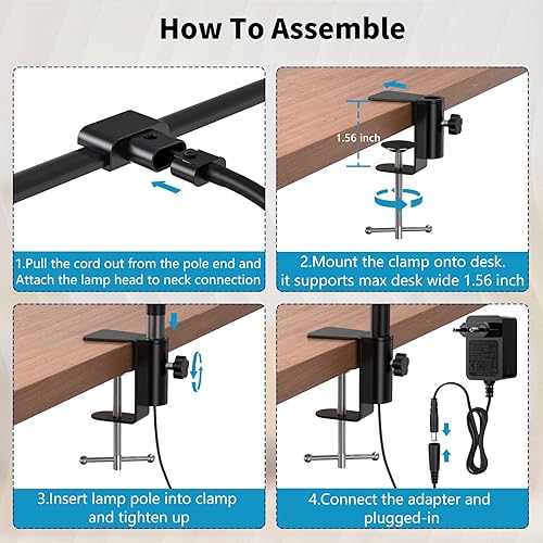 Miniatura 5 de KableRika Lámpara de escritorio, lámpara de escritorio LED de doble cabezal con abrazadera, luces de escritorio de arquitecto para oficina en casa,
