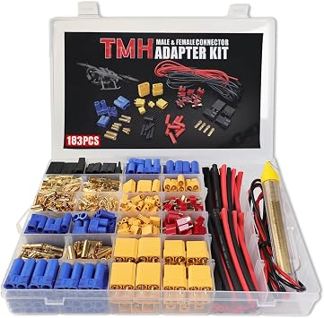 TMH 183 Pcs T-Plug EC3 EC5 XT30 XT60 XT90 TRX-Plug Male & Female Adapter Connector Kit with Silicone Wire and Heat Shrink Tubing for RC ESC Lipo Battery Motor Total 183 PCS