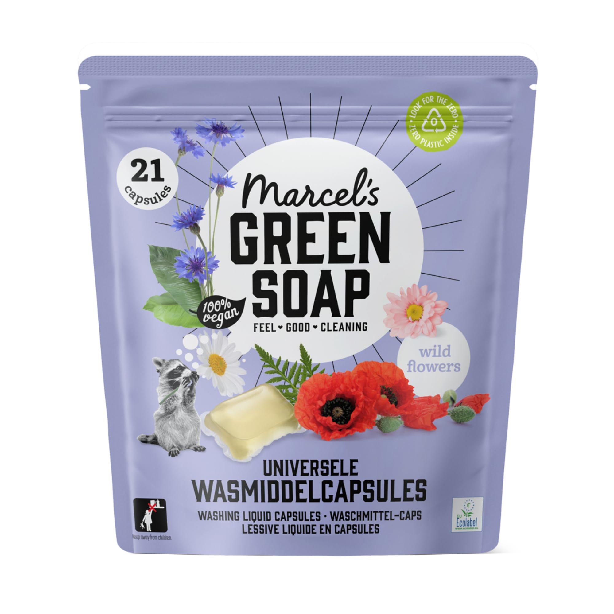 Marcel's Green Soap - Washing Liquid Pods Wild Flowers - Laundry Detergent Capsules - EU Ecolabel Certified - Double concentrated - Microplastic-free formula - Vegan - 21 pods