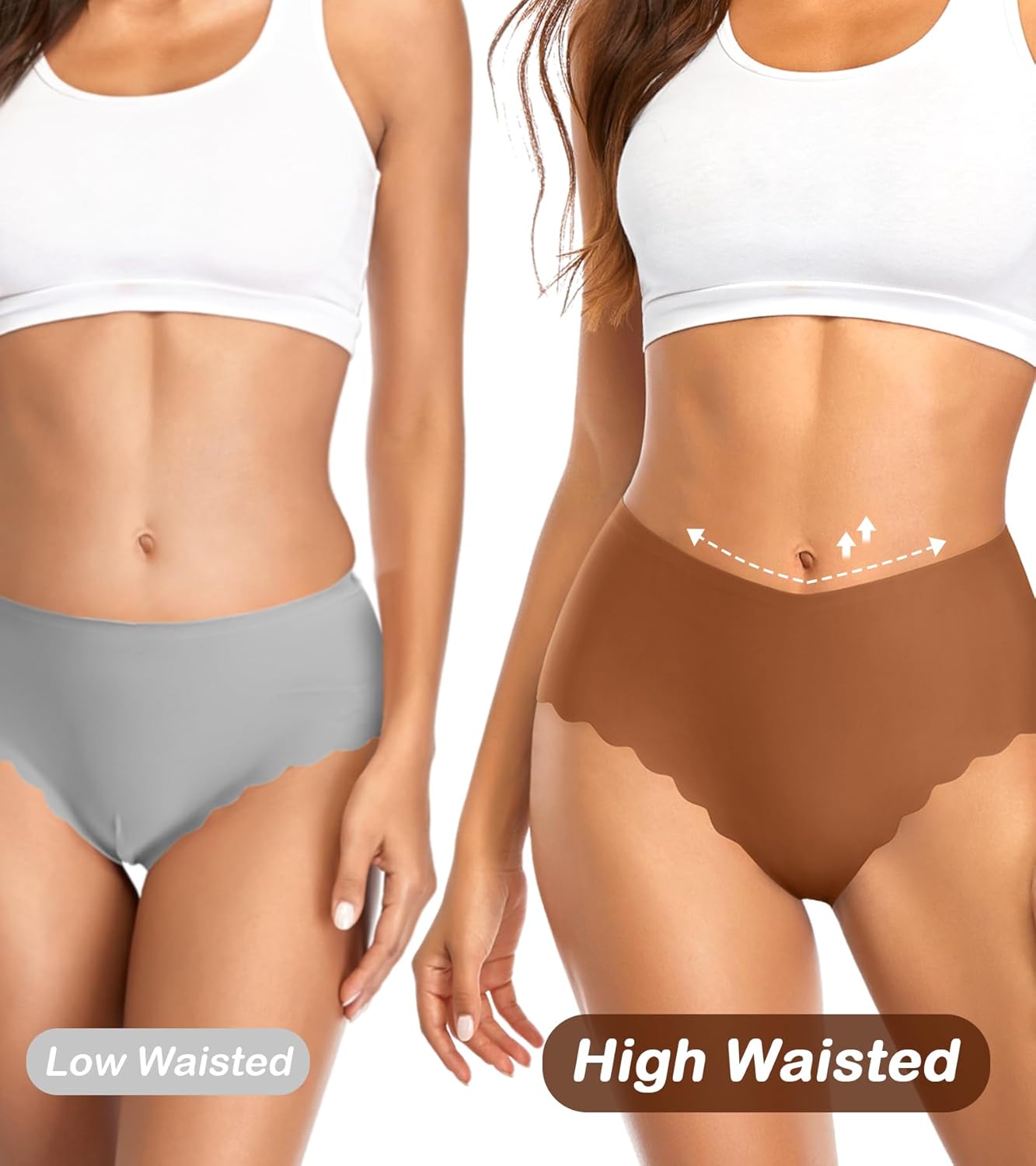 SheSsexy High Waisted Seamless Underwear for Women No Show Panties Sexy Cheeky Bikini Scalloped Edge Breathable Briefs 7 Pack - Image 2