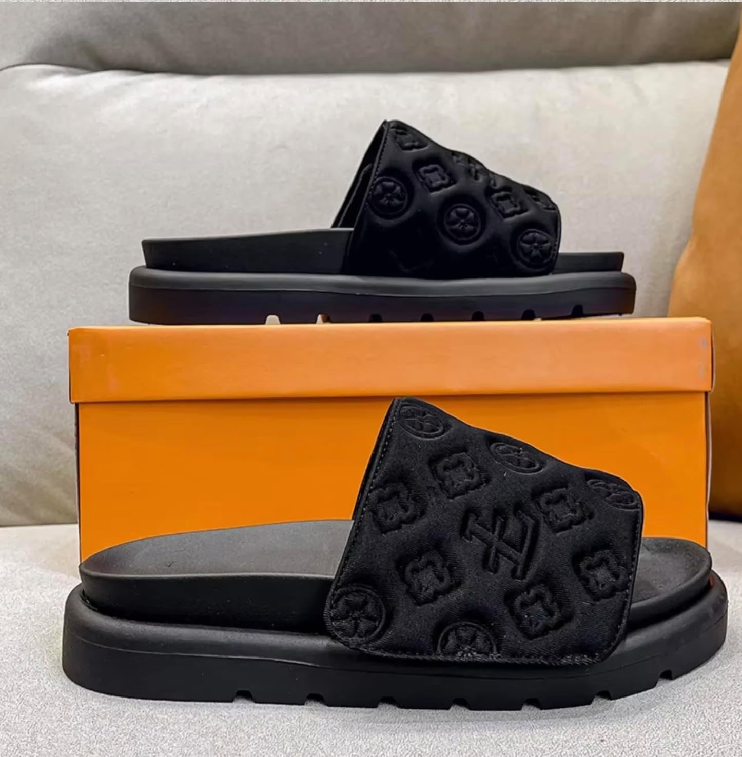 Luxury Pool Pillow Flat Comfort Mule Platform Slides, Embossed Pattern, Women's Comfort Sandals - Image 3