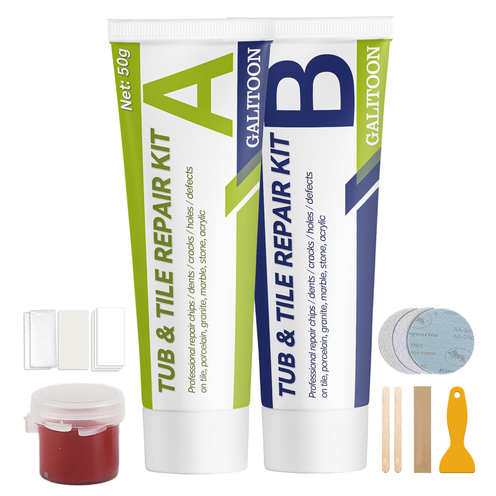 Bath Repair Kit White, Bathtub and Sink Repair Kit, Enamel Tub Tile and Shower Tray Repair Kit (Red)