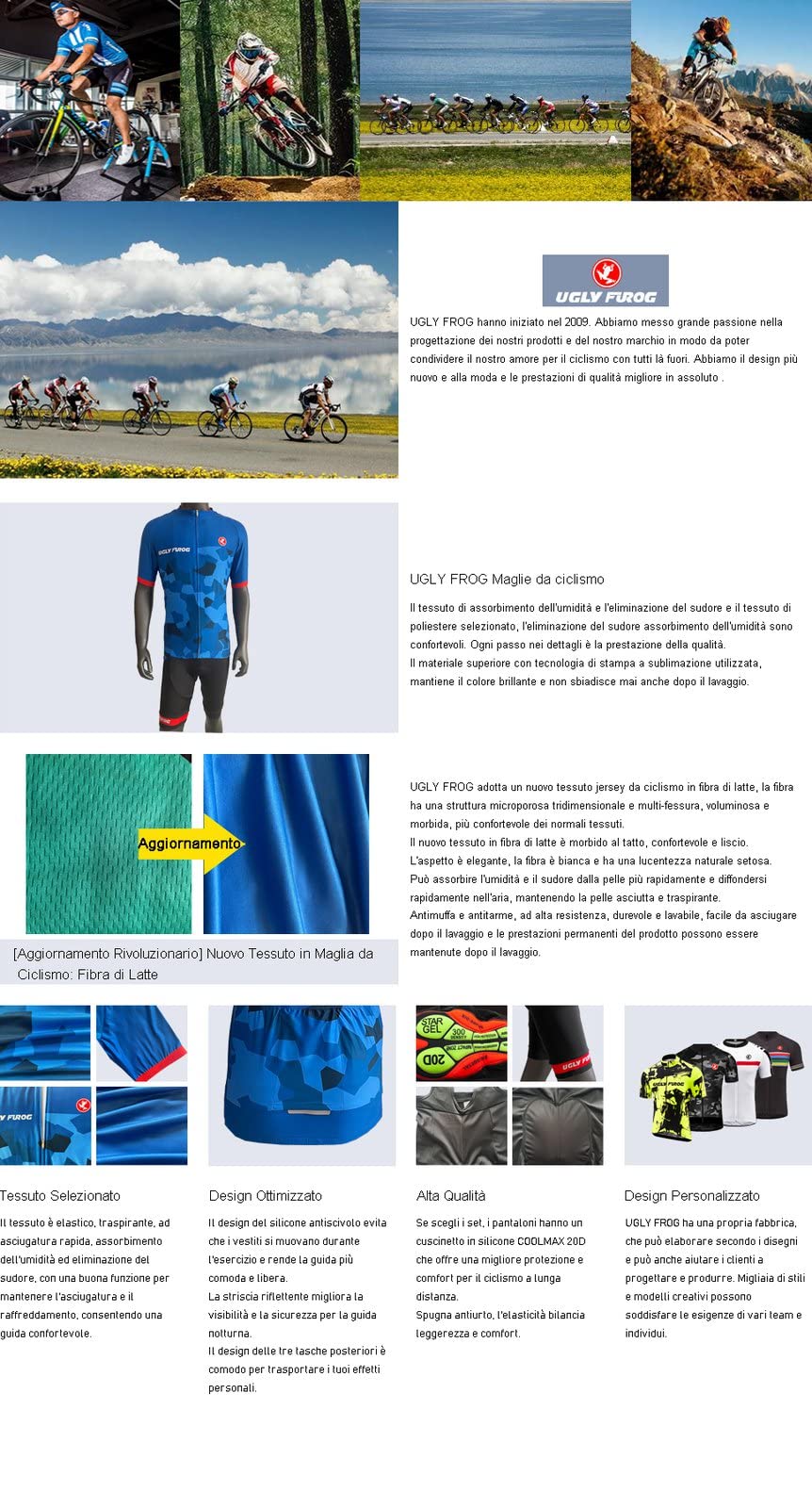 UGLY FROG Body Tuta Ciclismo Completo Bici Uomo Estivo con Maglia e Pantaloncini Corti Imbottiti