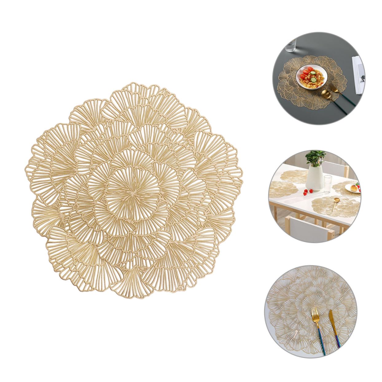 Mantel Individual Hoja de Ginkgo Dorado PVC 12 Piezas | Diseño Calado Elegante, Protector de Escritorio Multiuso, Formato Decorativo para Mesa
