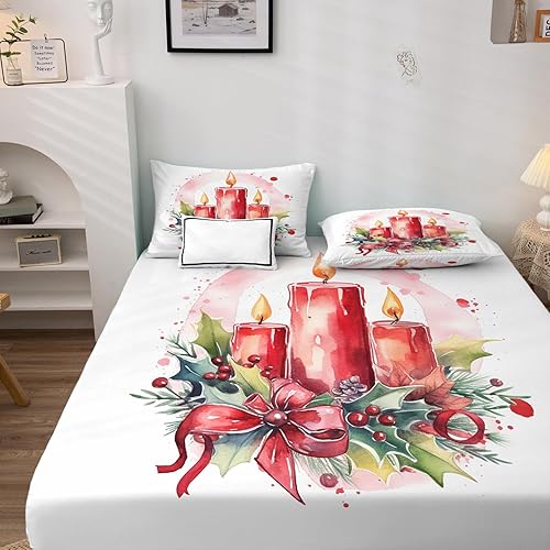 Miniatura 4 de Sábanas de vela tamaño individual  Sábanas y fundas de almohada de Navidad  100% microfibra, estampado de alta cantidad de hilos, sábana encimera,