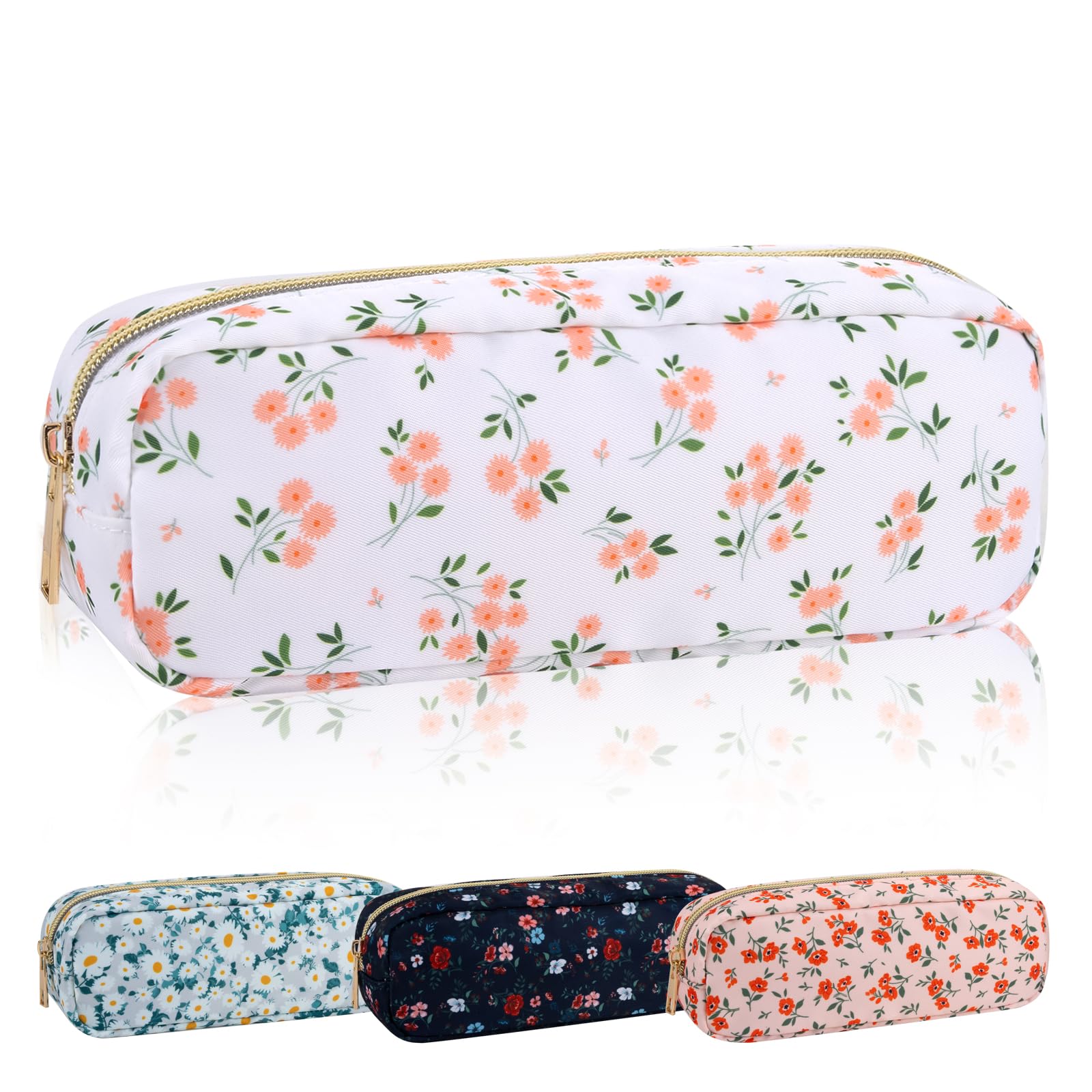 Nylon Small Makeup Bag Slim Pouch Cute Floral Preppy Makeup Brush Bag Portable Make up Pouch with Zipper