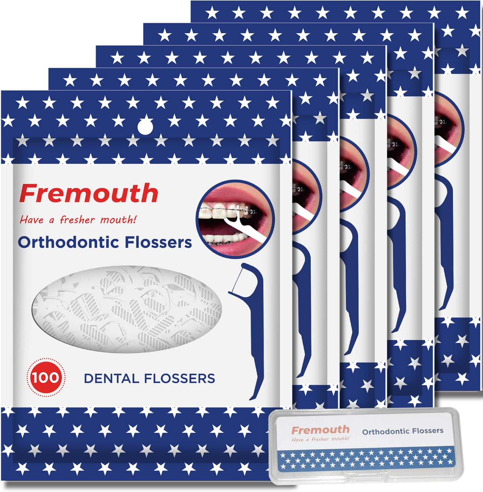Orthodontic Flossers for Braces - Ortho Dental Floss Picks, 100 Count (Pack of 5), with a Travel Case