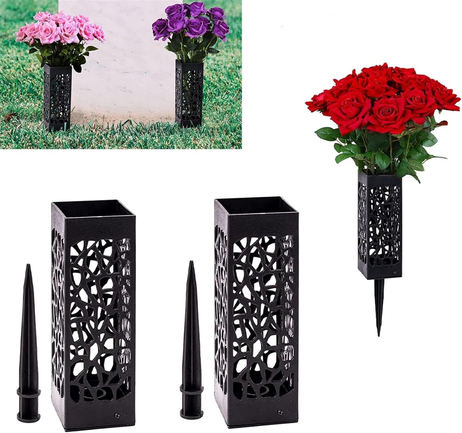 2 Pack Plastic Cemetery Vases Headstone Gravestone Flower