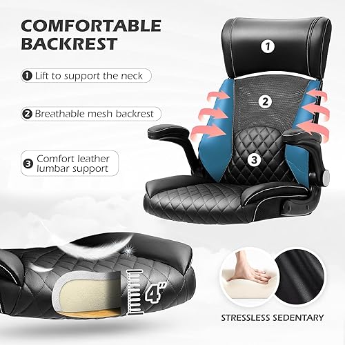 Miniatura 5 de SEATZONE Silla de oficina ejecutiva de respaldo alto, silla de escritorio ergonómica, cómoda silla de escritorio de cuero para computadora con