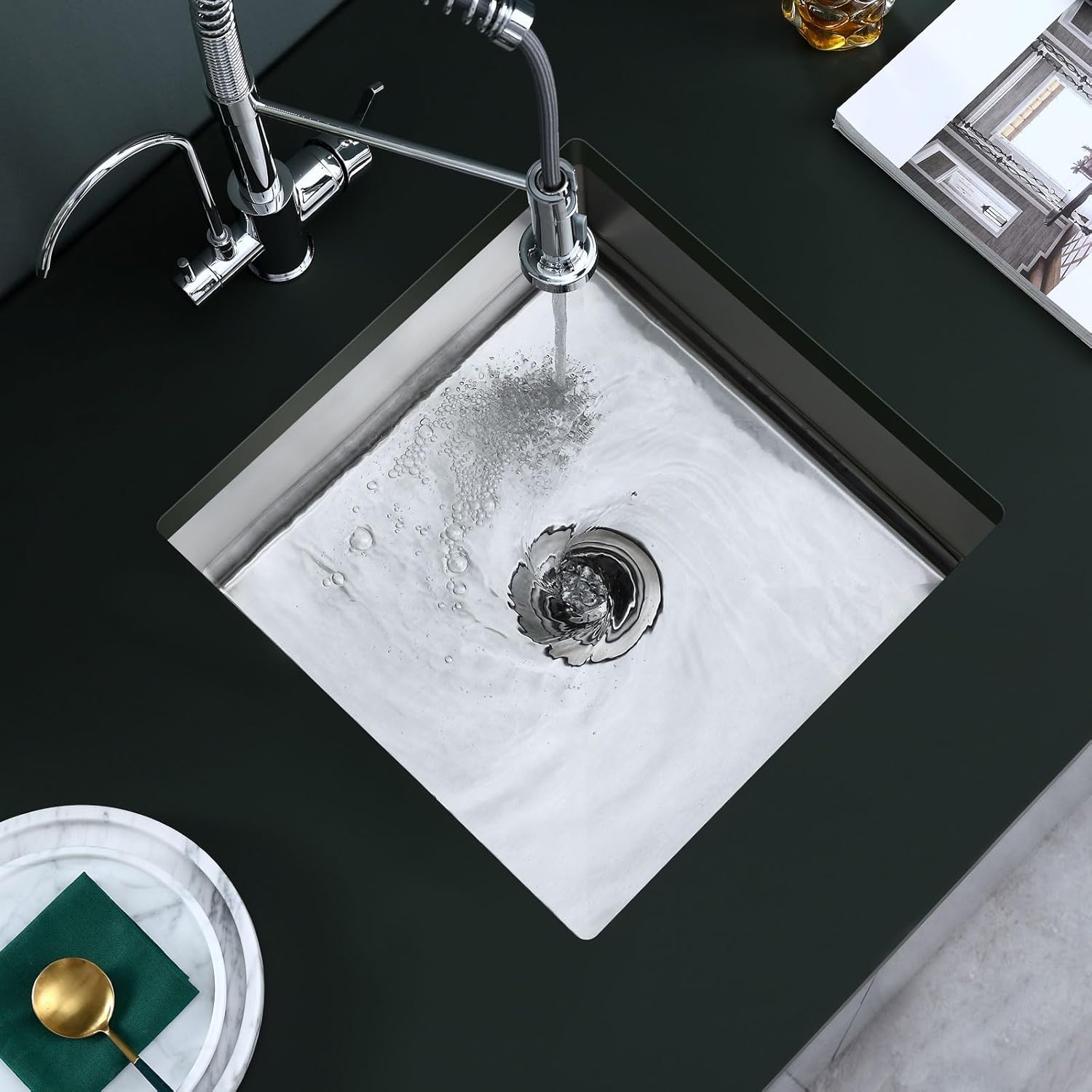 20x16 Inch Undermount Kitchen Sink, Brushed Stainless Steel Compact Sink for Small Kitchen & Bar, 6 inch Deep Wet Bar Sink Single Basin Bowl