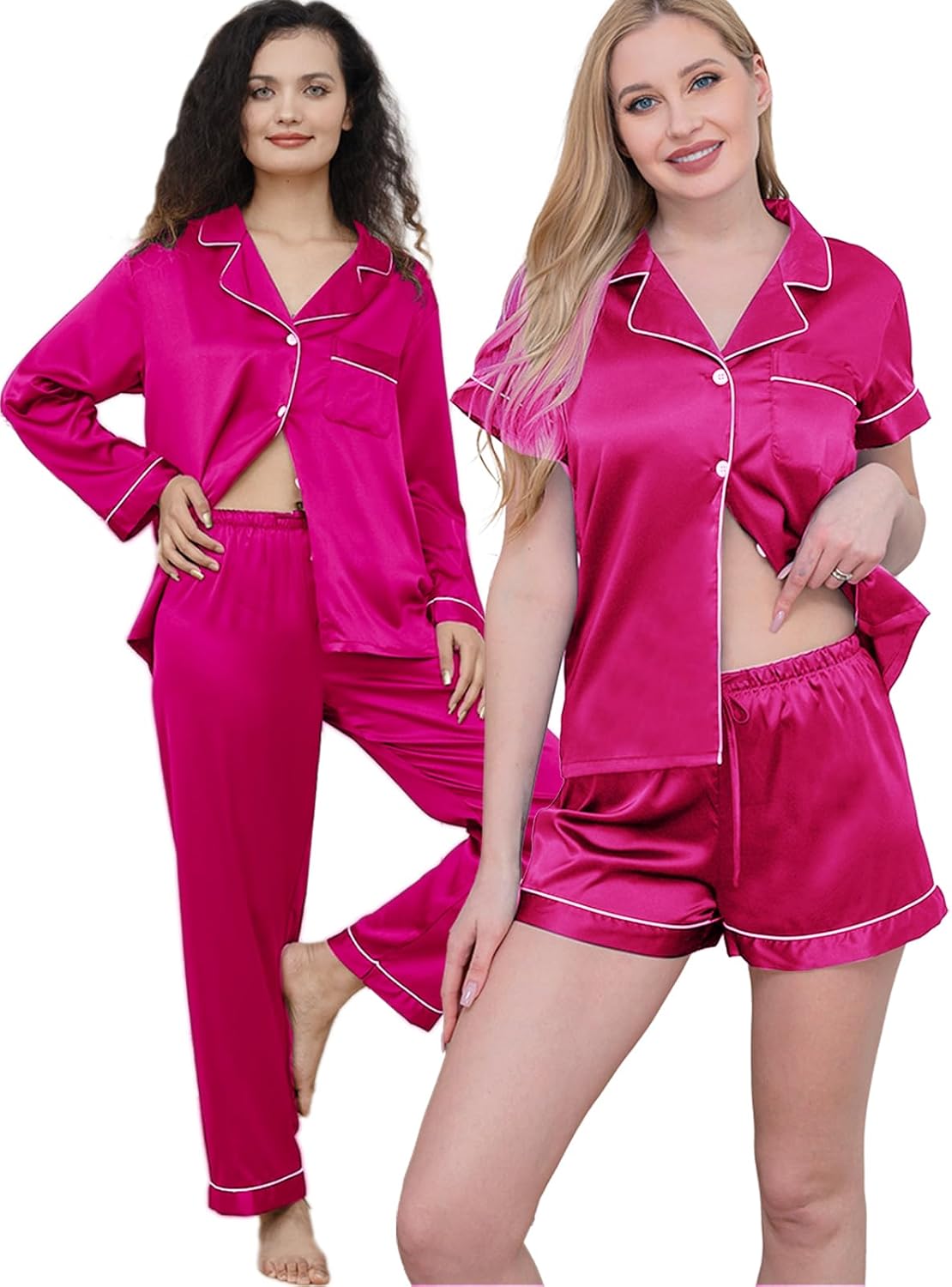 5Pcs Womens Satin Pajamas Set Silk Pajama Pjs XS-2XL Silky Pj Sets Button Down Sleepwear Nightwear Loungewear - Image 2