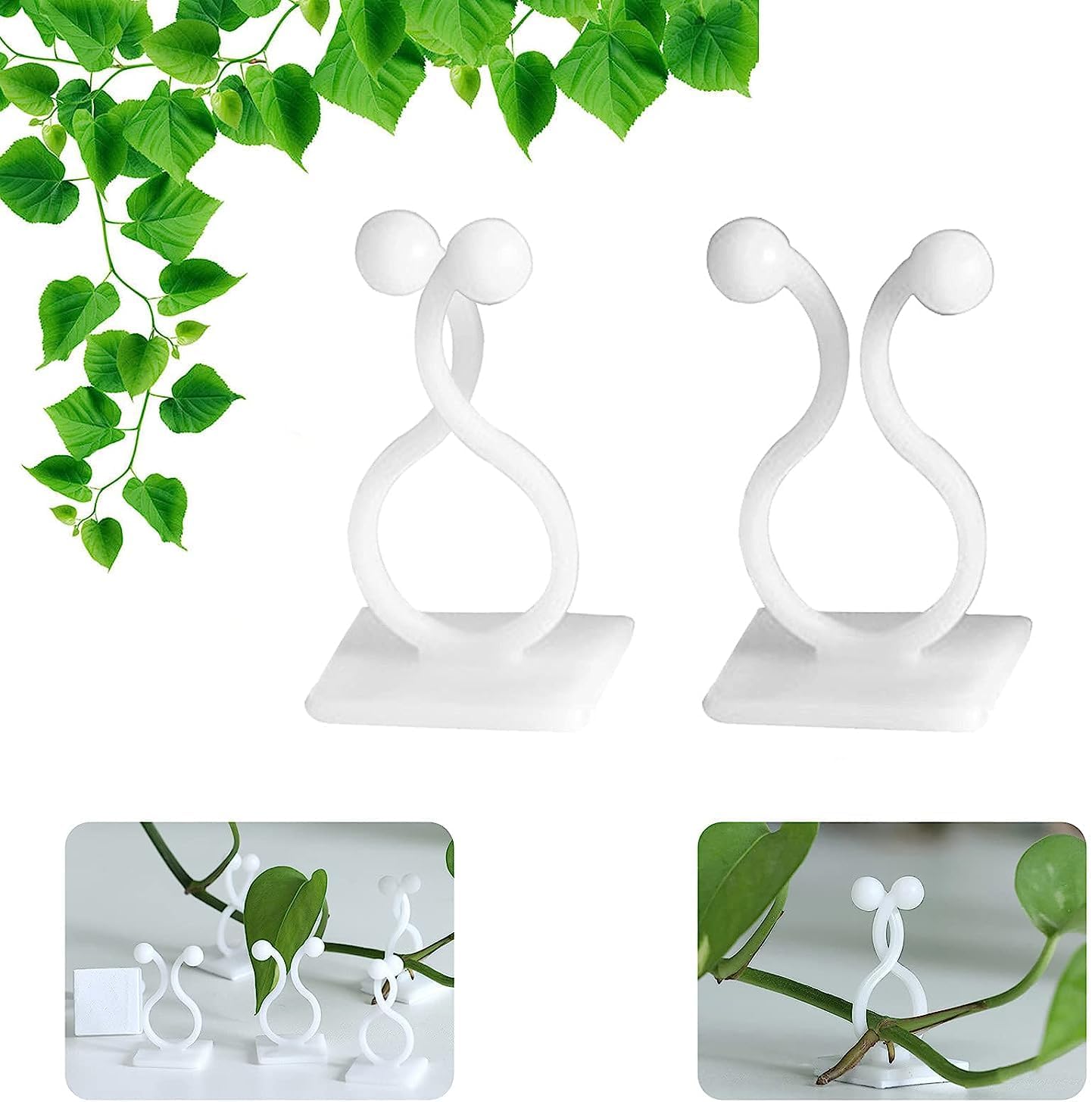 30Pcs Plant Wall Climbing Fixing Clips, Reusable Self Adhesive Plant Support Garden Twist Clips - Pack of 30 (Green,White)