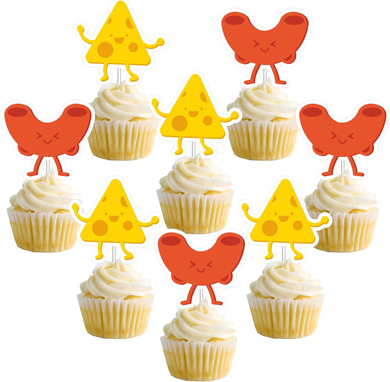 36Pcs Macaroni and Cheese Cupcake Toppers, Double Sided Printing Mac and Cheese Themed Party Decorations for First Birthday Baby Shower Sweet Cheese Theme Birthday Cookie Theme Birthday Supplies