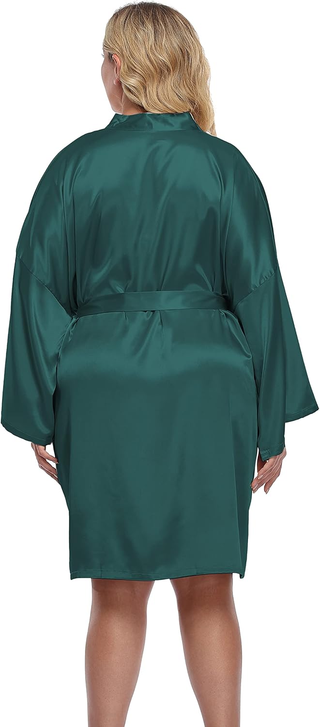 Women's Plus Size Short Silky Bathrobes Satin Kimono Robes Bride Bridesmaid Loungewear Soft Nightgown - Image 6
