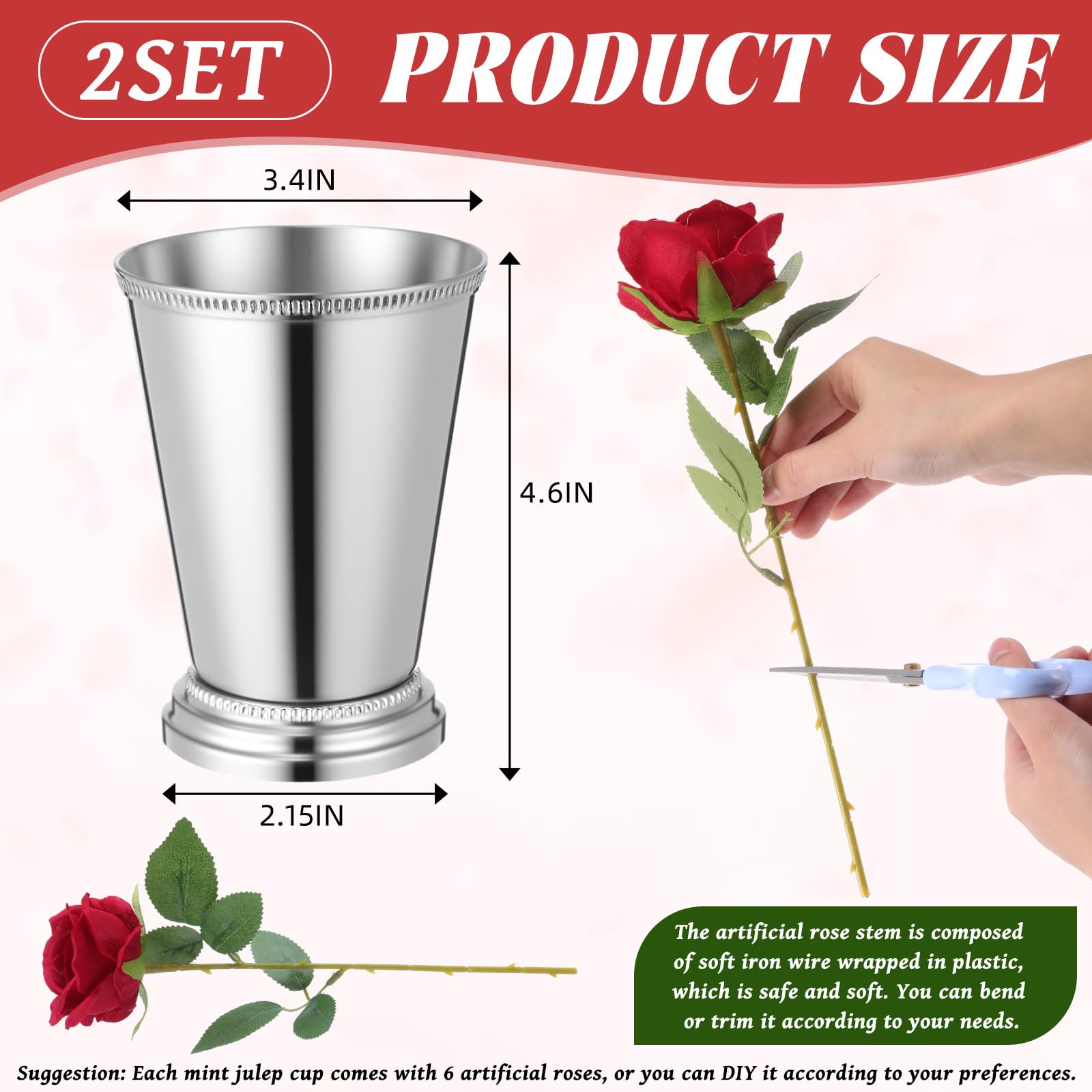 Roshtia 14 Pcs Derby Day Party Decorations Roses Centerpieces Mint Julep Cup for Horse Racing Party Red Rose Flowers Racehorse Themed Birthday Tabletop Supplies