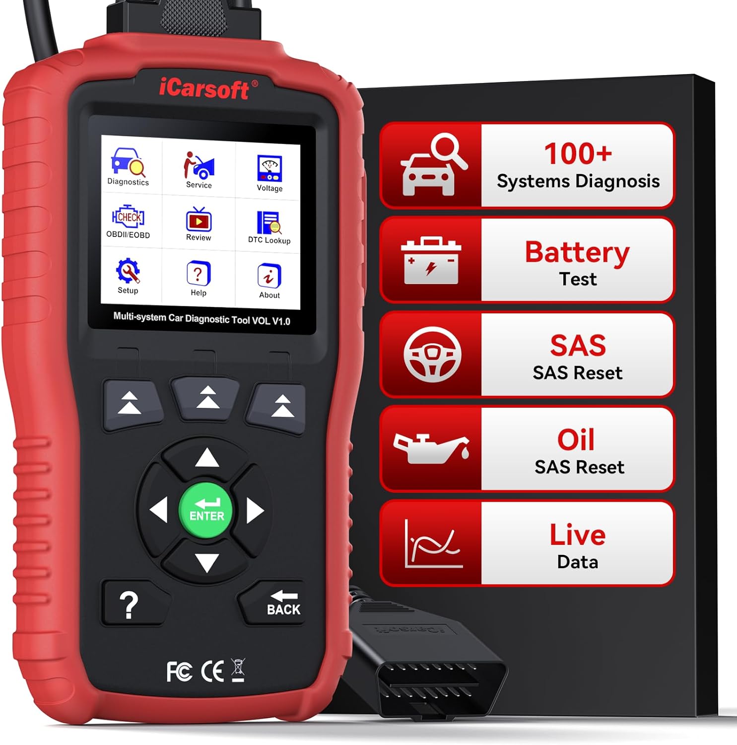 iCarsoft OBD2 Scanner for Volvo/Saab, VOL V1.0 All Systems in-Depth Diagnostic Tool, Oil/SAS Reset/Live Data, ABS Airbag Engine Transmission Code Reader 10 OBD2/EOBD/CAN Scan Tool