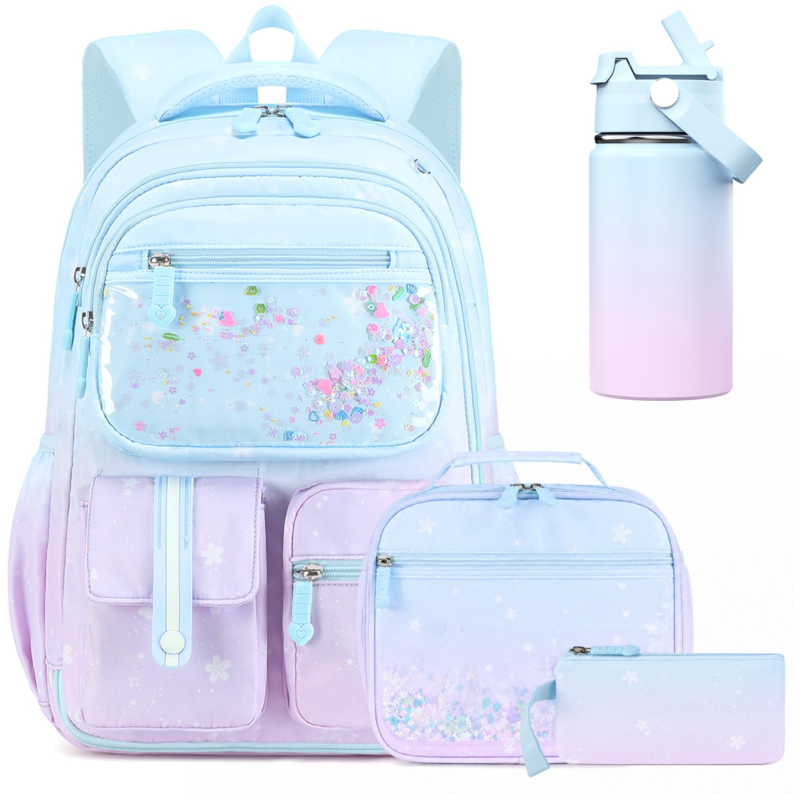 ACESAK 11 Rucksacktaschen: Wasserflasche Lunchbox Kopfhörer, Blau / Violett, Large, Rucksack