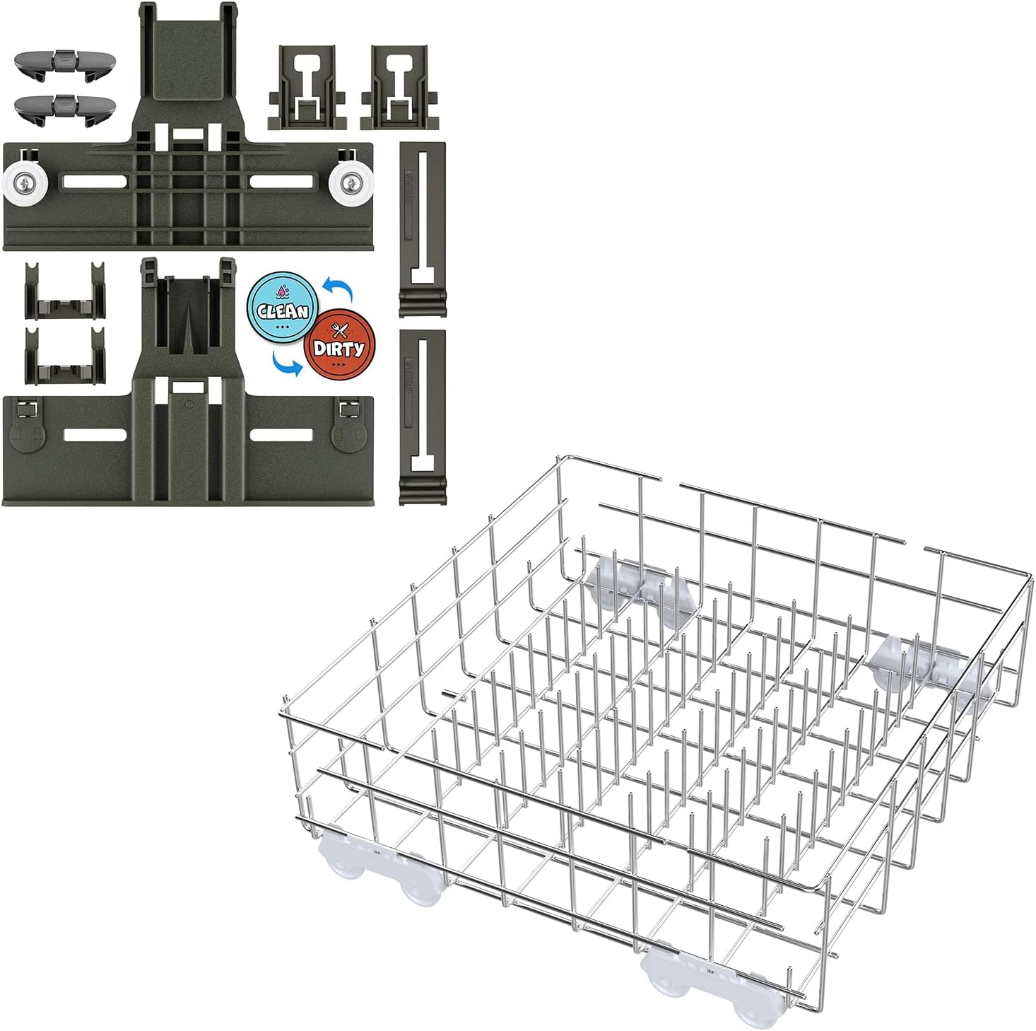 Upgraded W10350375 Dishwasher Upper Parts & W10311986/W10380384 Lower Racks Replacement for Whirlpool Kenmore 665 Dishwasher Top Rack Part WDT750SAHZ0 WDTA50SAHZ0 WDT970SAHZ0 Upper Rack Kits