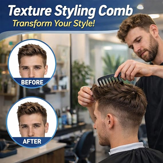 V Shaped Wide Tooth Texture Comb for Volumising Styling & Root Lift - Professional Hair Tool, Helps Create Natural Fullness, Smooth Control and Gentle Detangling for Bangs and Layered Hair