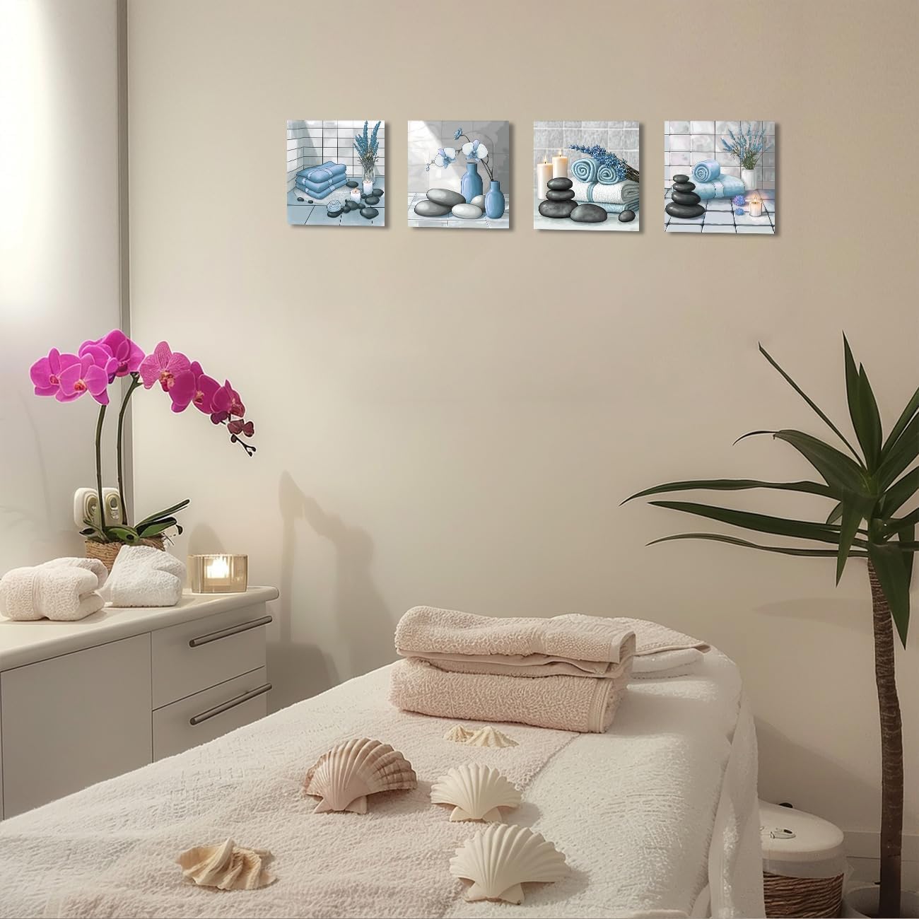 ZQQART Zen Wall Art for Bathroom Decor Zen Stone & Orchid Still Life Pictures Bath Canvas Prints Zen Meditation Room Spa Wall Decor (Blue,12.00" x 12.00" x 4) - Image 4
