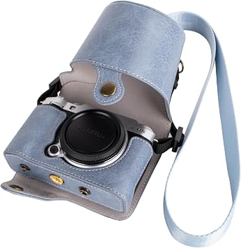 VOVMOEYA Protective Camera Case for Fujifilm XM5 Mirrorless Camera,Fuji X-M5 Camera Case Fuji XM5 Half Case With Front Cover With Shoulder Strap Full Protection Snap Button-BLUE