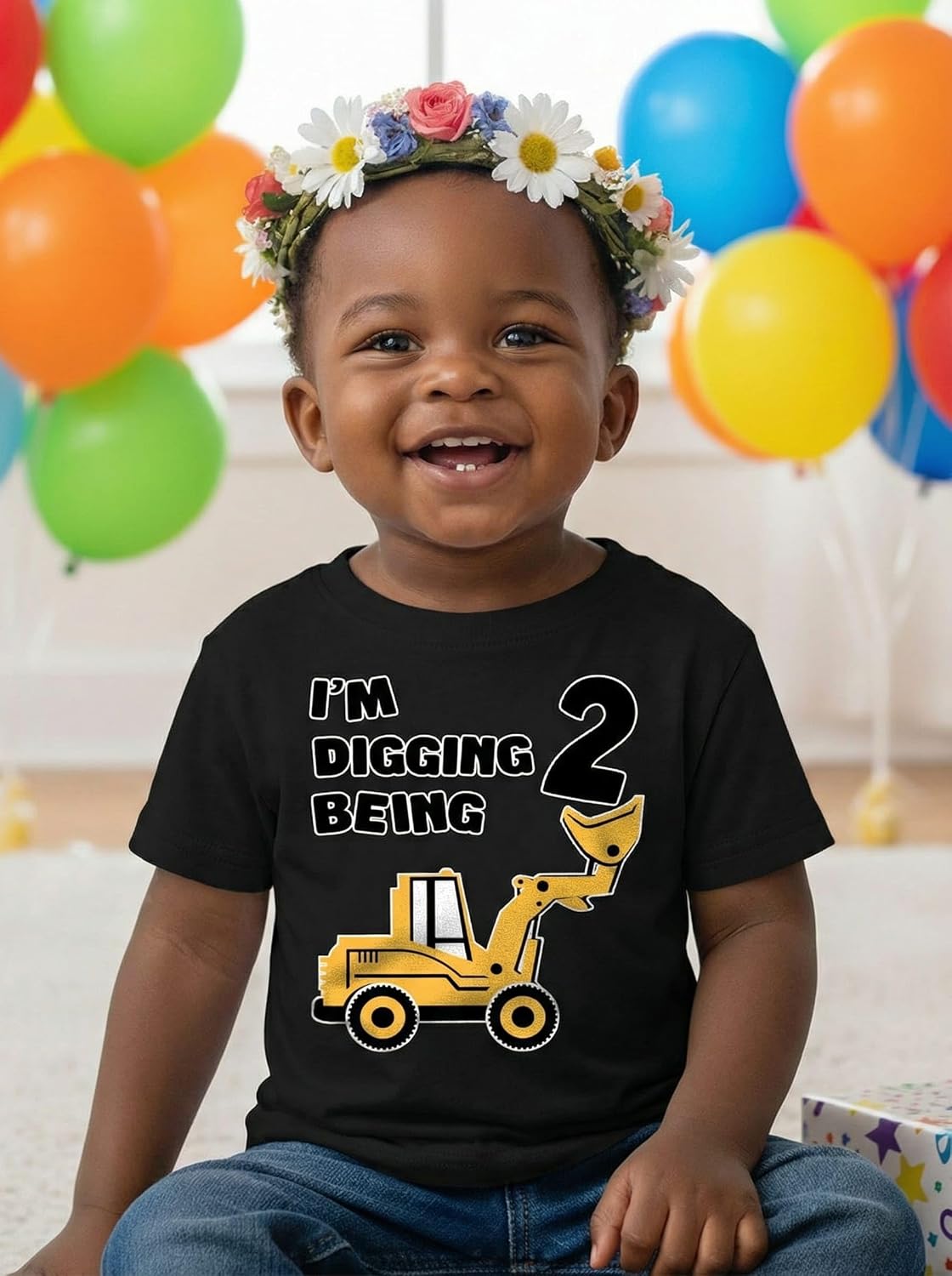 Tstars Construction 2nd Birthday Outfit for Toddler Boys - I'm Digging Being 2 Shirt - Bulldozer Digger Truck Tee