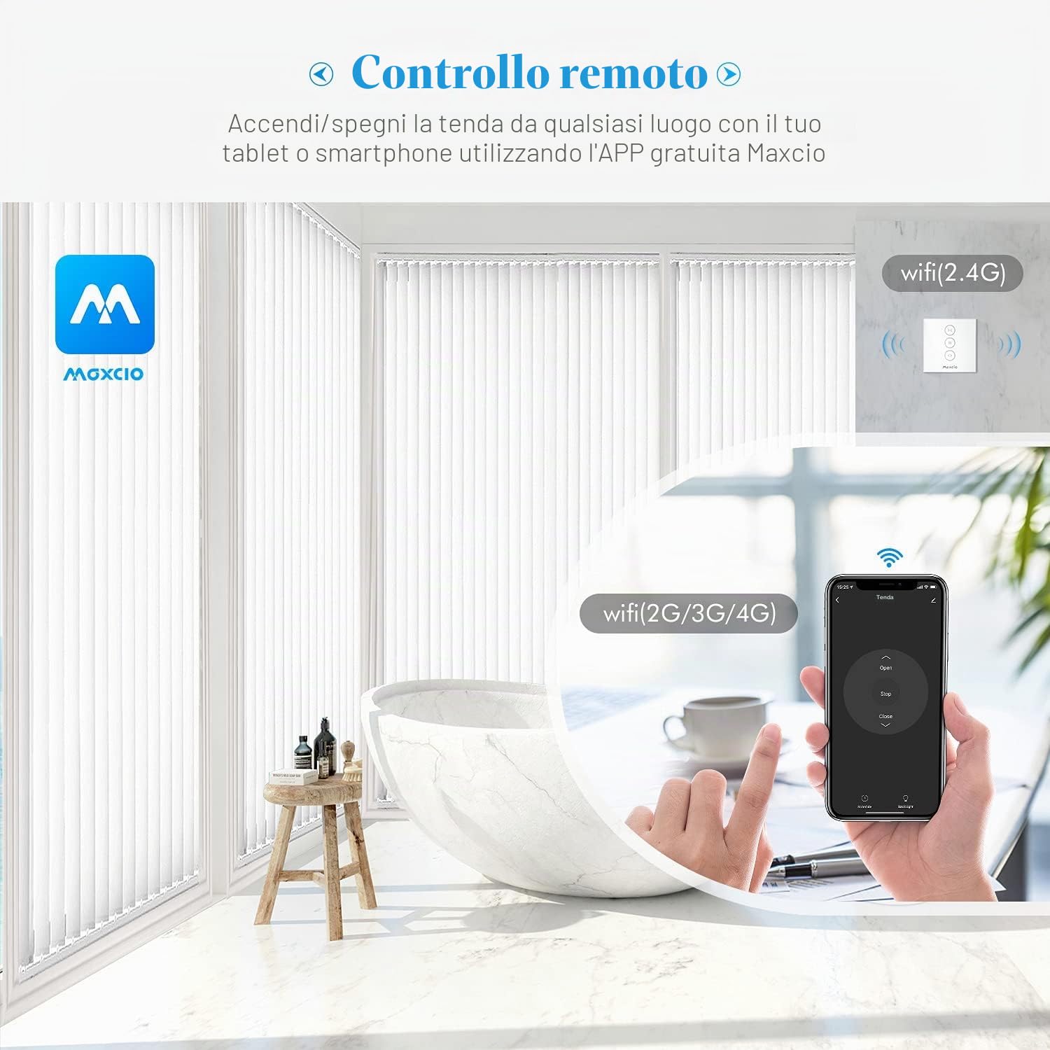 Maxcio Interruttore per tapparelle, timer compatibile con Alexa & Google Home, interruttore intelligente per tenda da sole, persiana, tenda, controllo tapparelle WiFi con timer e creazione di gruppo,