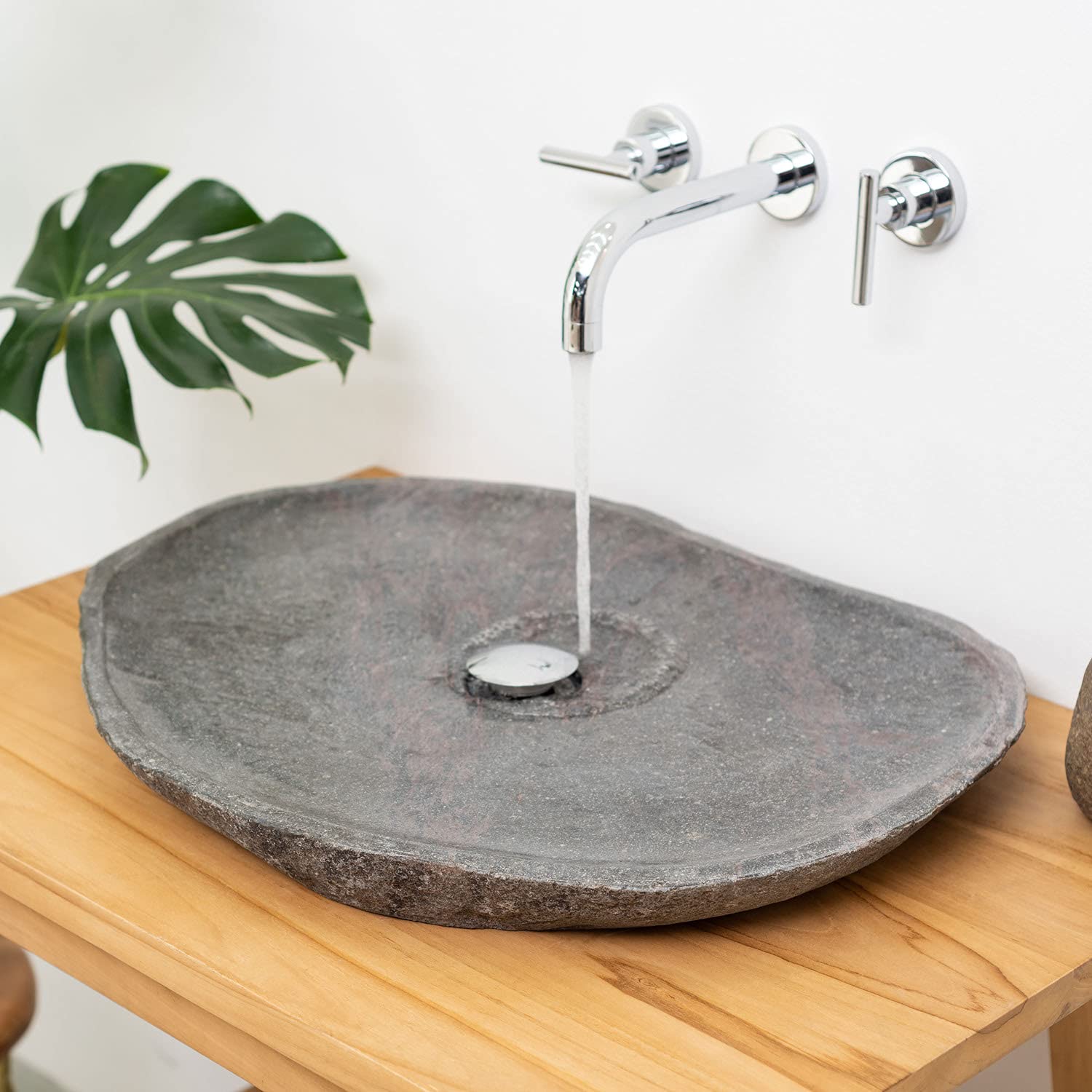 Naturstein Waschbecken 60 cm in grau extra flach - Mit Unikat Auswahl