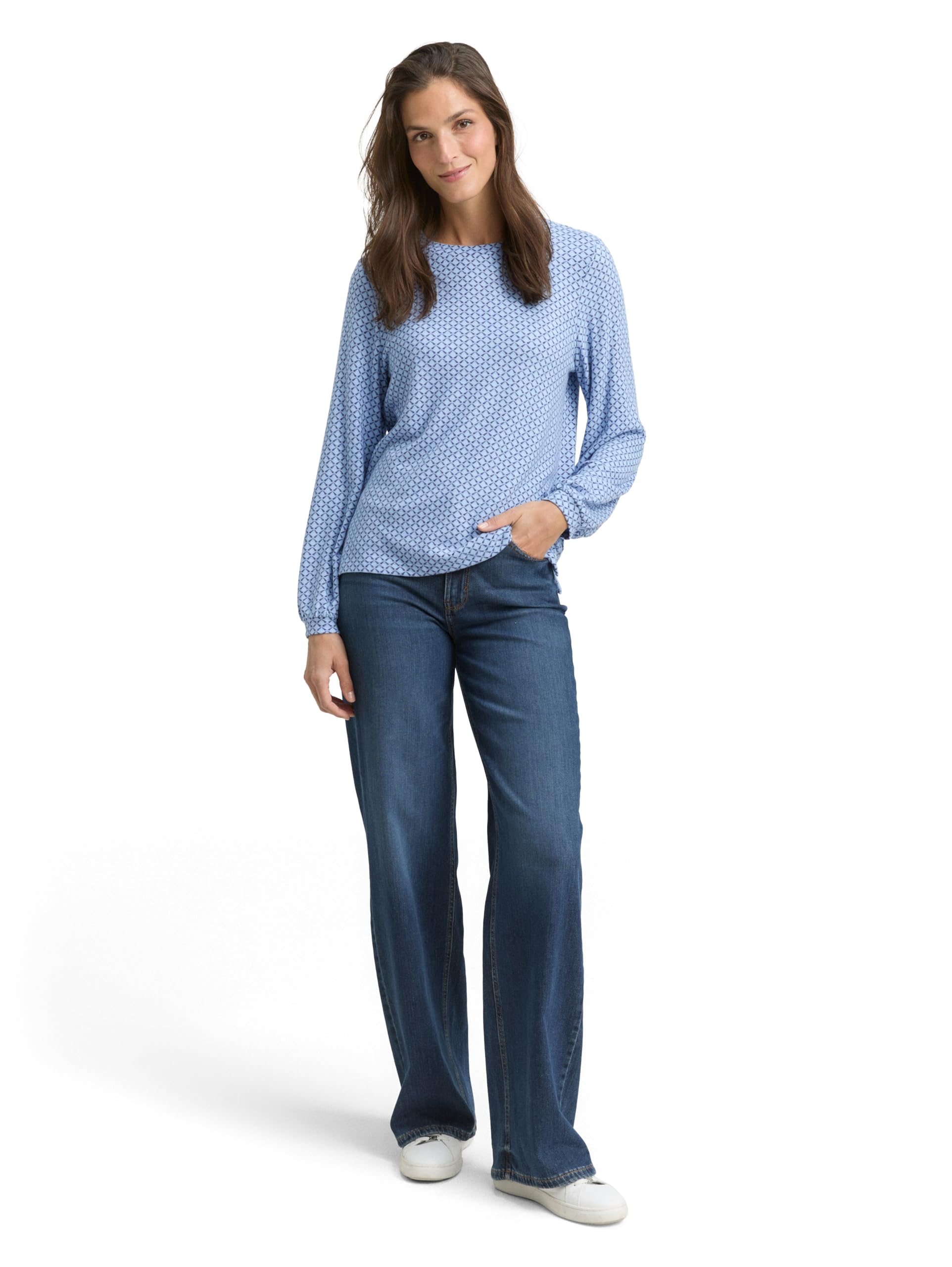Tom Tailor Damen 1044923 Longsleeve T-Shirt, 39268 - Blue Graphical Minimal, M EU – Ansicht 2