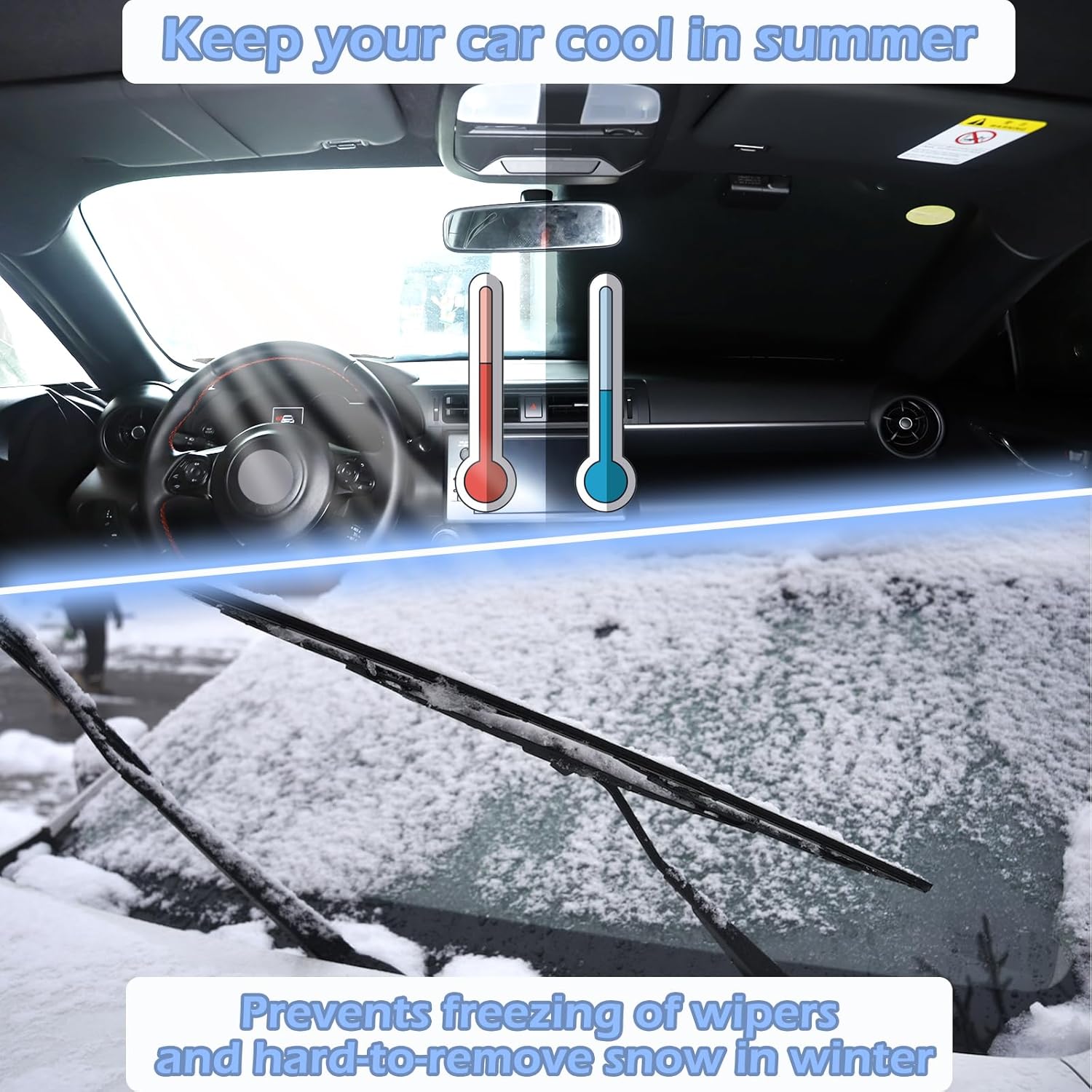 Car Windshield Snow Cover Compatible with Subaru BRZ Toyota 86 2022 2023, Windshield Cover for Ice and Snow, 4-Layer Protection for Snow, Ice, UV, Frost Wiper & Mirror Protector, Sunshade Cover