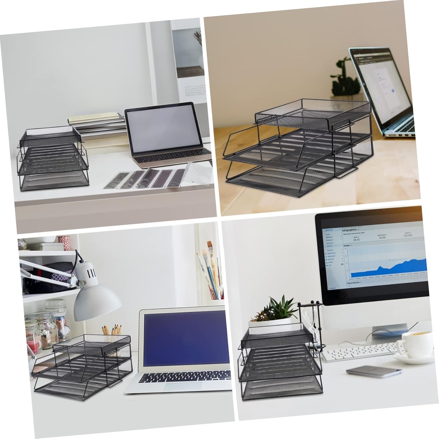 1Pc Multi Layer Mesh Document Rack Office File Organizer for Letter Papers Desktop Storage for Efficient Organization Black
