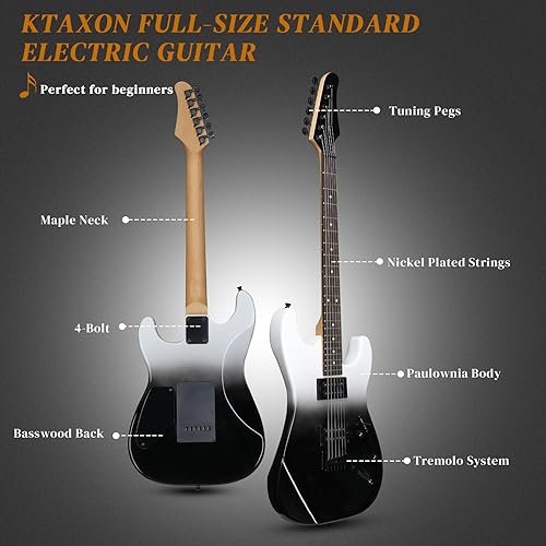 Miniatura 2 de Ktaxon Guitarra eléctrica de 39 pulgadas, cuerpo sólido H-H Pickups de 6 cuerdas para principiantes con cable mejorado y cejilla de guitarra, brazo