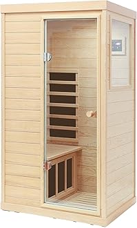 LTCCDSS Far Infrared Sauna, Canadian Hemlock Sauna for Home, 1 Person Indoor Sauna with 1050W, 6pcs Low EMF Heaters, 1 LED Reading Lamp, 2 Bluetooth Speakers Wood Sauna Room Right Door