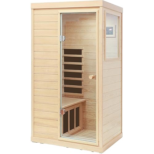 LTCCDSS Far Infrared Sauna, Canadian Hemlock Sauna for Home, Indoor Sauna with 1050W, Low EMF Heaters, 2 Bluetooth Speakers, 1 LED Reading Lamp Wood Sauna Room Right Door (Bundled a Foot Sauna Bucket)