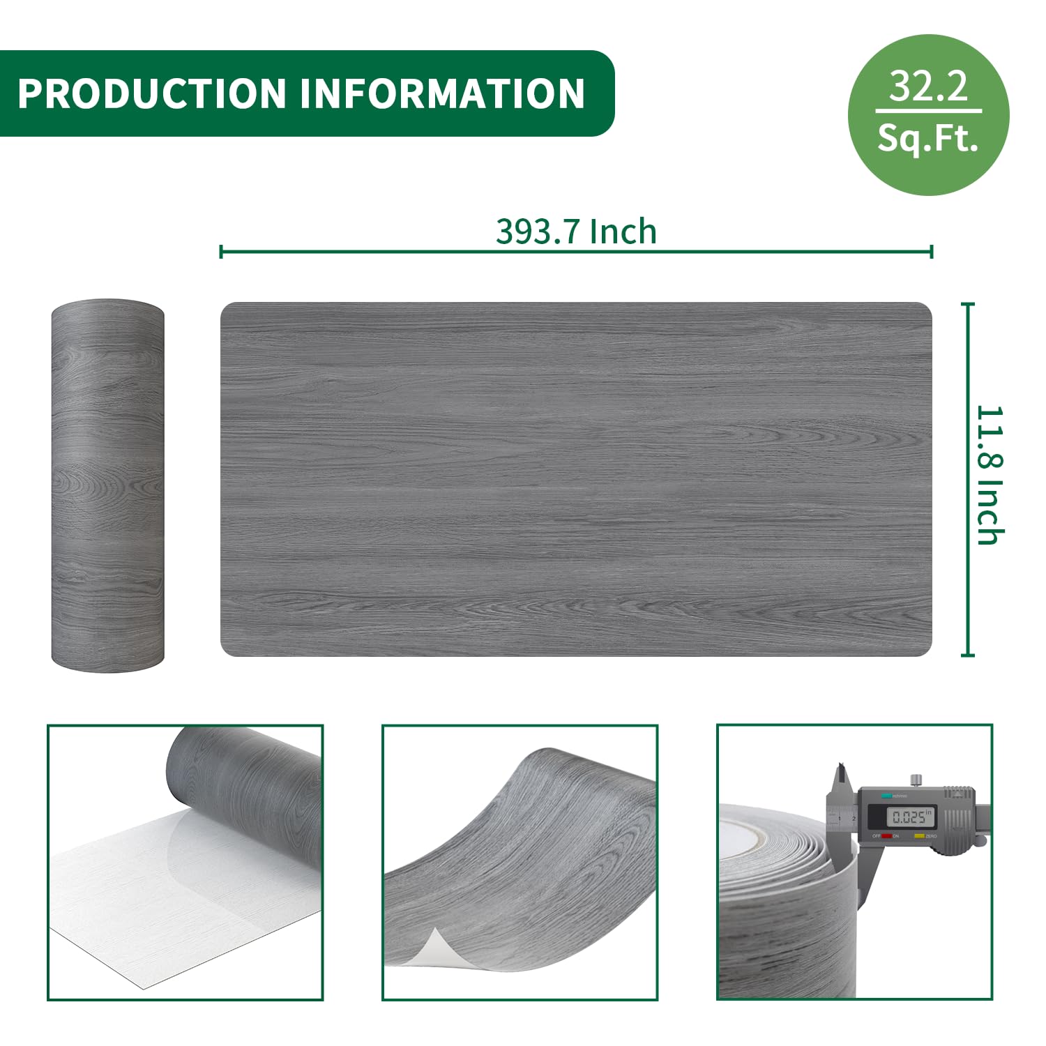 Homease Dark Grey Peel & Stick Vinyl Flooring Roll – 11.8" X 118" (9.7 Sq.Ft) Waterproof Wear-Resistant Plank Flooring, Easy DIY For Any Room