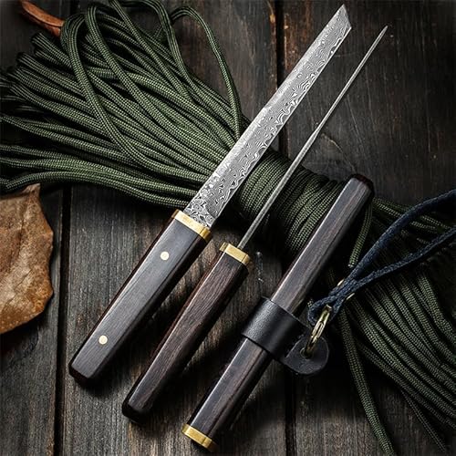 LIUZHANGYU Mini faca Katana, faca de lâmina fixa Tanto de aço damasco, abridor de cartas de espada j