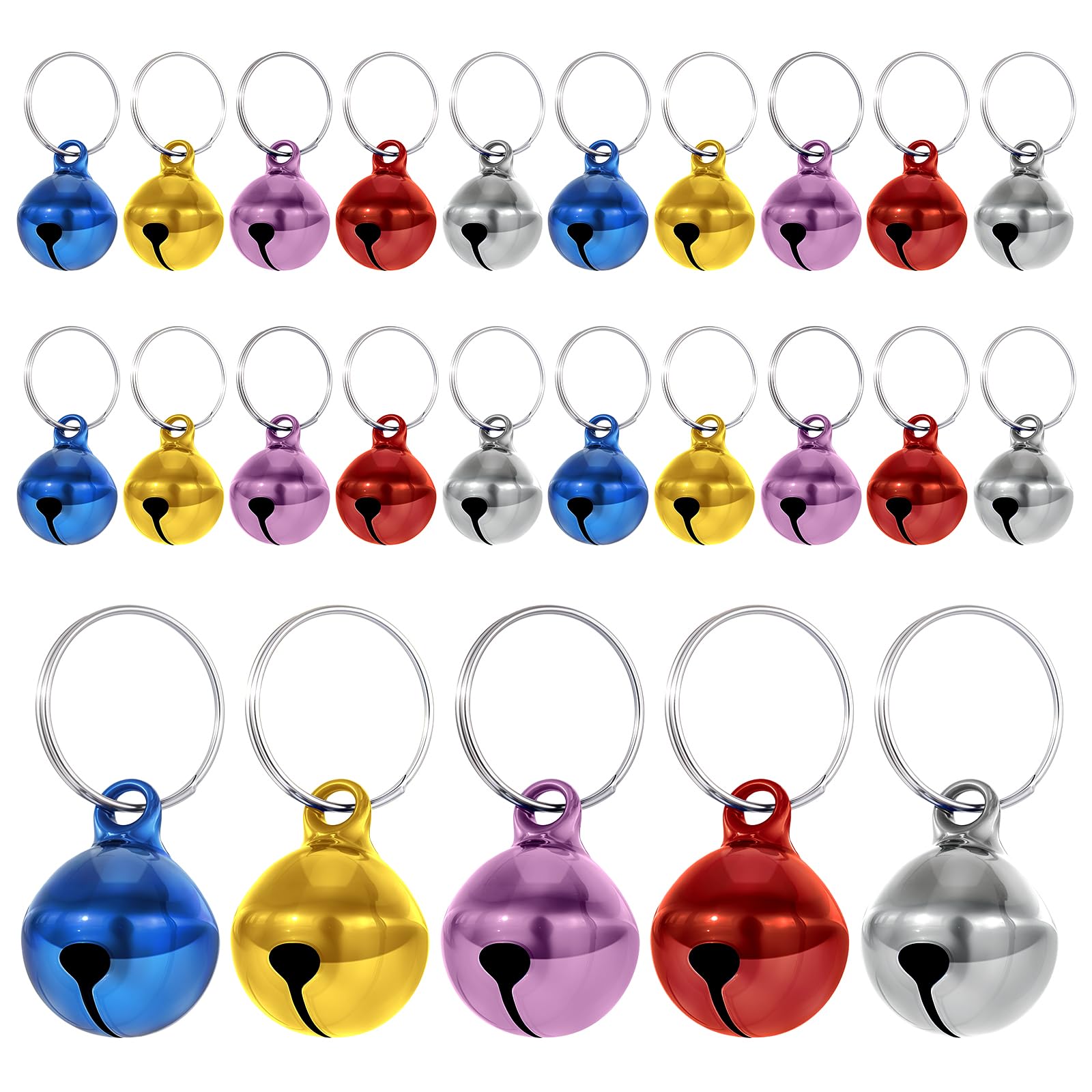 Lot de 25 clochettes colorées pour animaux de compagnie avec son net, clochettes pour chat et collier doag avec porte-clés, clochettes d'entraînement anti-perte, pendentif pour collier de dressage