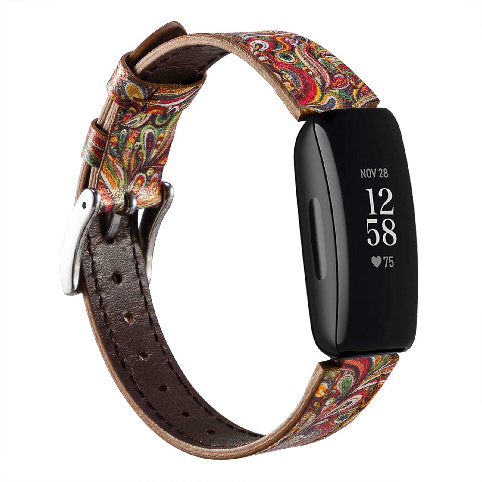 Nigaee Genuine Leather Bands Compatible with Fitbit Inspire 3/Inspire 2/Inspire HR/Inspire,Soft Sport Straps Adjustable Replacement Wristbands for Women Men, Leather, agate
