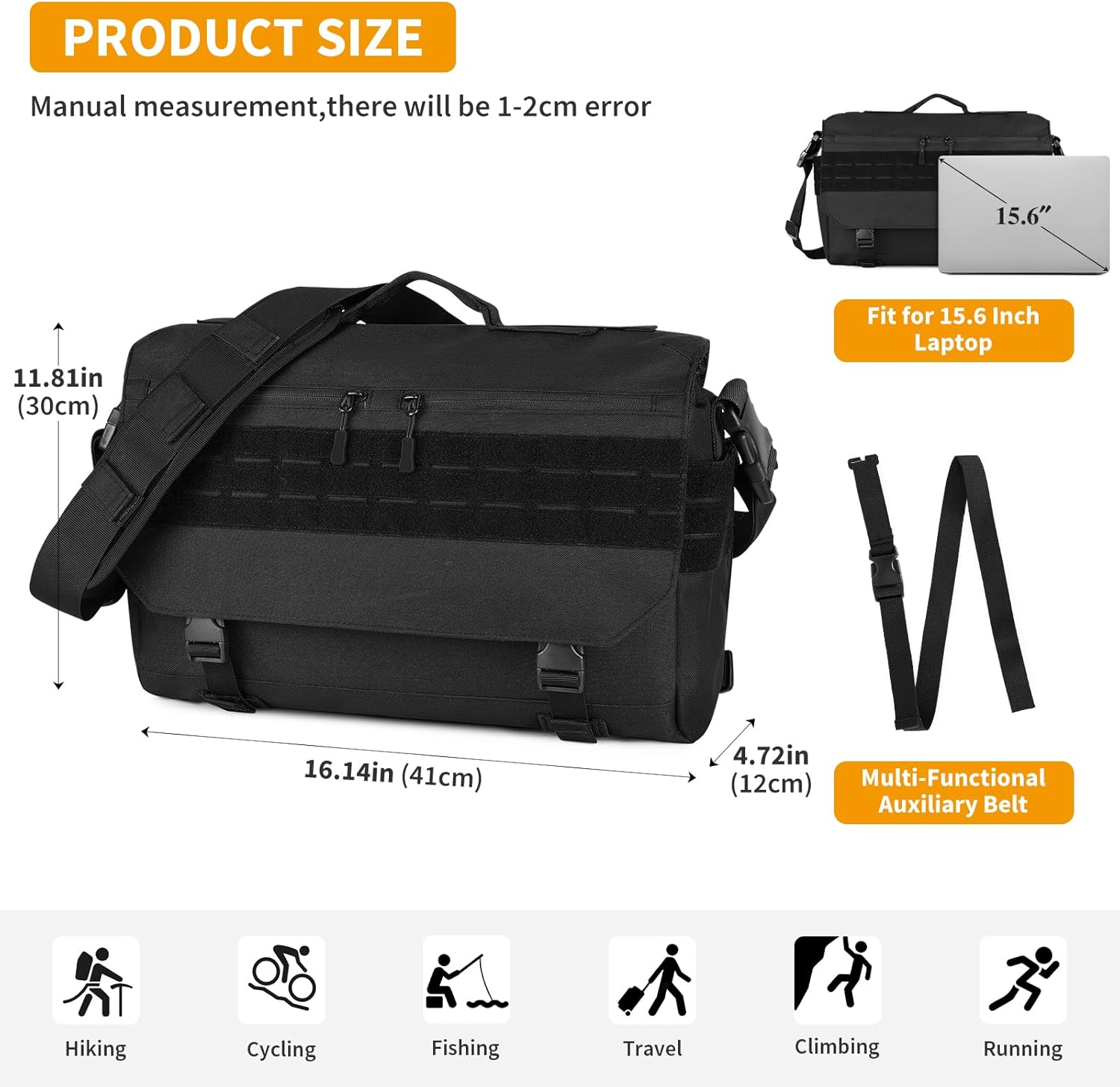HUNTVP Messenger Bag Tactical Messenger Bag Men Canvas Shoulder Crossbody Military Laptop Bag for Work Outdoor Camping Hiking - Image 4