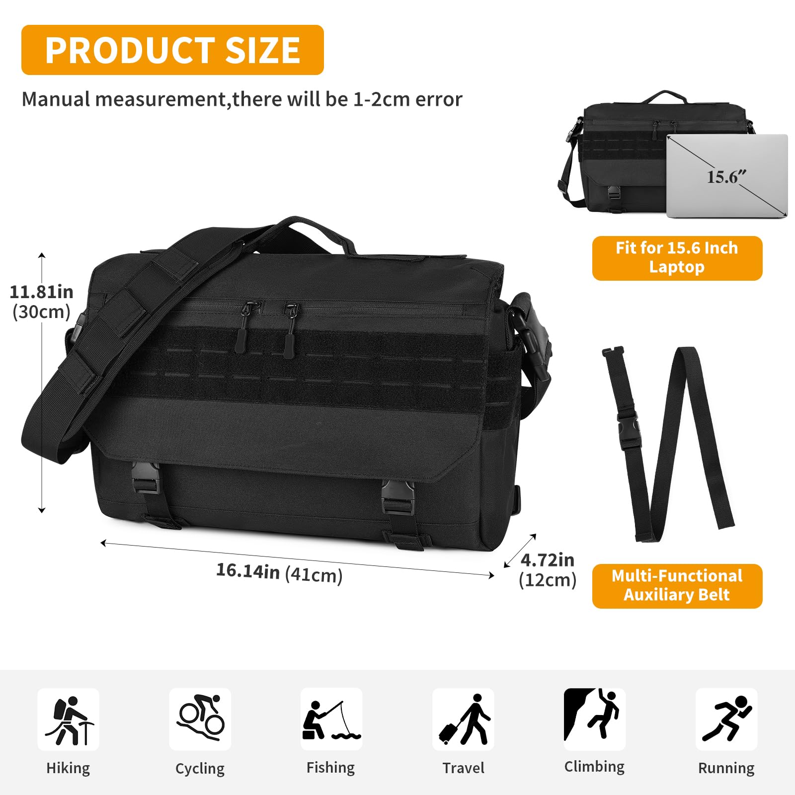 HUNTVP Borsa a Tracolla Uomo Casual Laptop 14 15.6 Pollici Borsa a Spalla Militare Tattico Molle Borsa Messenger per Campeggio Trekking Sport