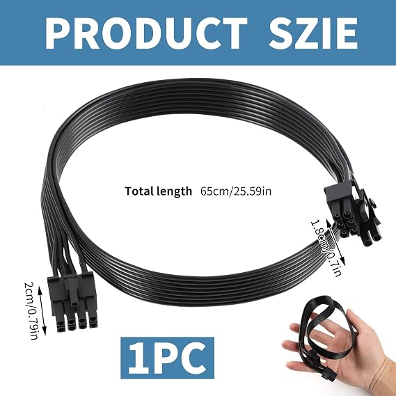PCIE Cable for Corsair Modular PSU, 8 Pin to 6+2 Pin PCIE Power Cable, Modular Cable, GPU Power Cable with Braided Design, Compatible with Thermaltake, ARESGAME for High-Performance GPUs, 65cm