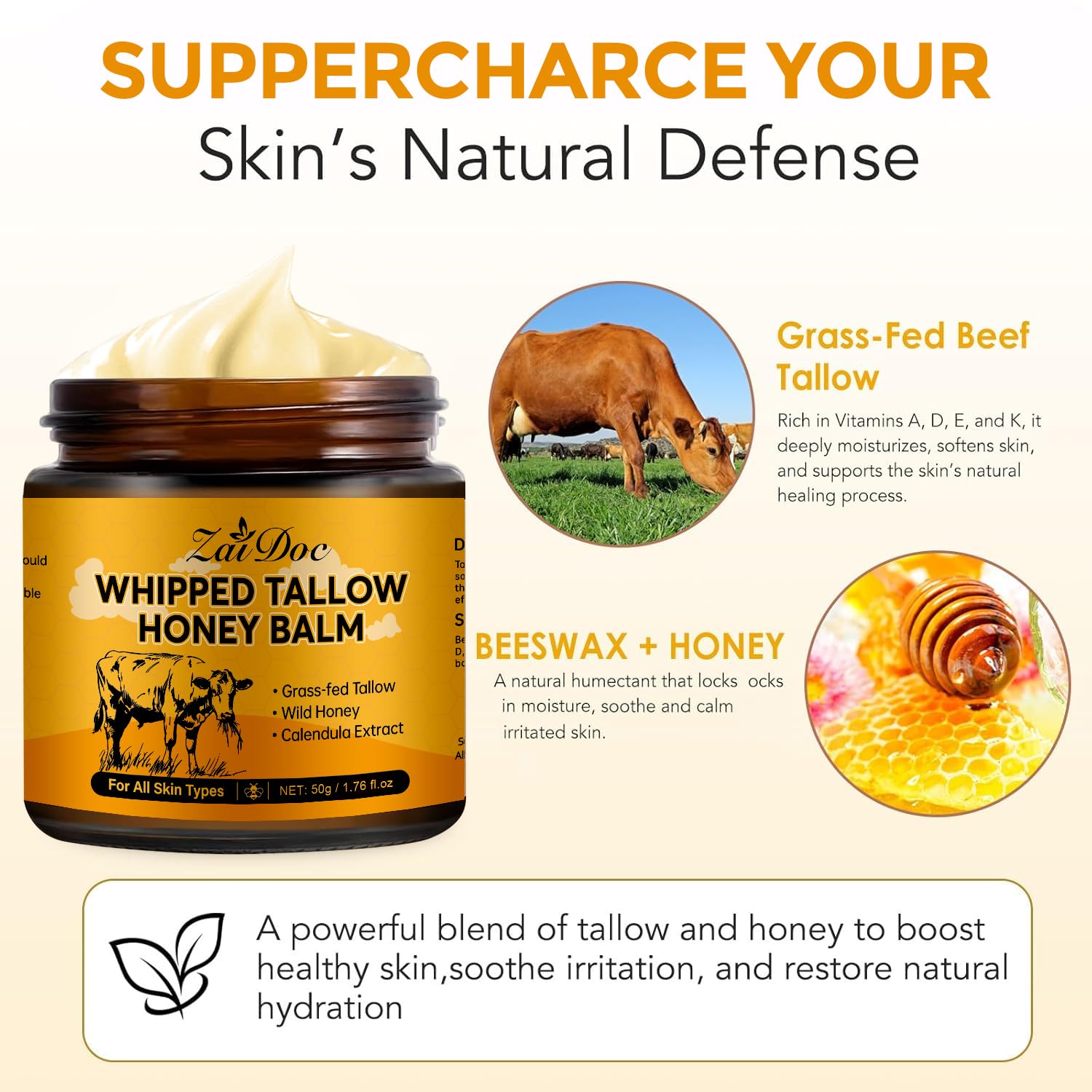 2Packs Beef Tallow Honey Balm, with Manuka Honey & Calendula, Multi-Purpose Skin Salve for Face & Hands, Grass-Fed Beef Tallow, Deep Moisturizing for All Skin(1.76oz&4.76oz) - Image 6