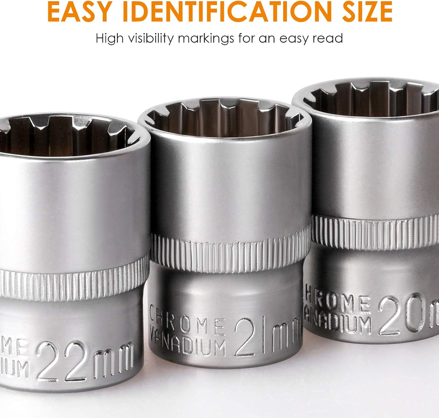 THINKWORK 1/2 Inch Drive Universal Spline Socket Set, Works with SAE, Metric, Partially Rounded, 6 pt, 12 pt, Square and E-TORX, Cr-V steel