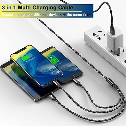 Miniatura 3 de Cable de carga múltiple 2 unidades de 6 pies 3 en 1 cable de carga rápida múltiple de nailon trenzado con puertos IPtipo Cmicro USB para teléfonos