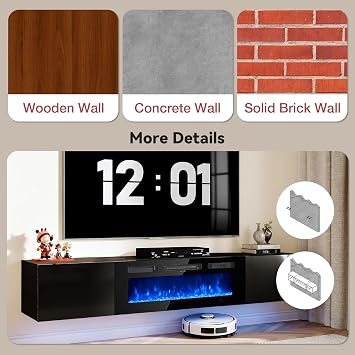 Floating TV Stand for 70 TV with 36 Electric Fireplace, Wall Mounted Entertainment Center with Storage for TVs up to 80, Console