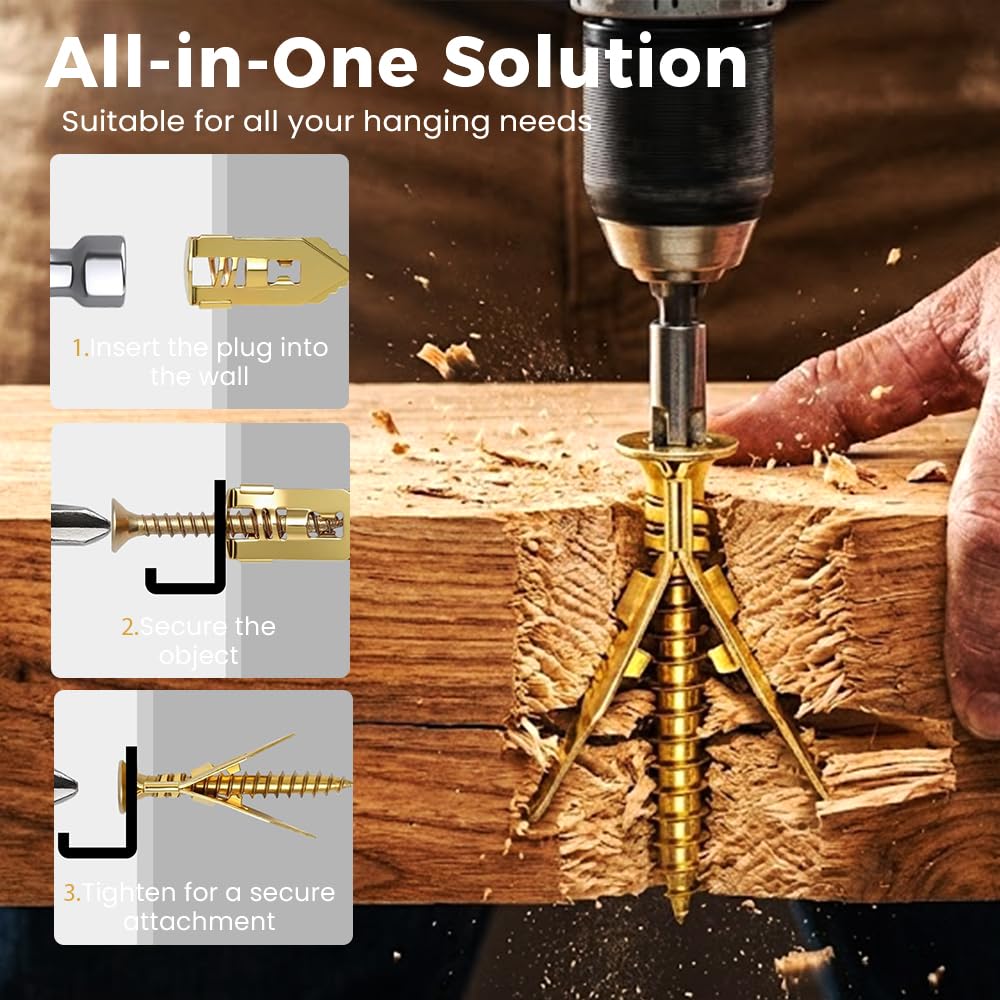 Self Drilling Drywall Anchors,Premium Metal Dry Wall Anchors and Screws Kit Expansion Screws-Zinc-Plated,No Drilling Required,Easy to Install,Holds 100+ lbs for Cabinets Shelves (50, 0.47x1.37 Inch)