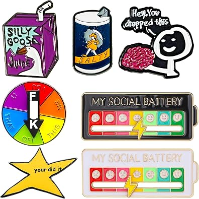 My Social Battery Slider Pin Your Did It Meme Pins 7Pcs Funny Enamel Pins Cute Brooch Pin for Clothing Hat Bags