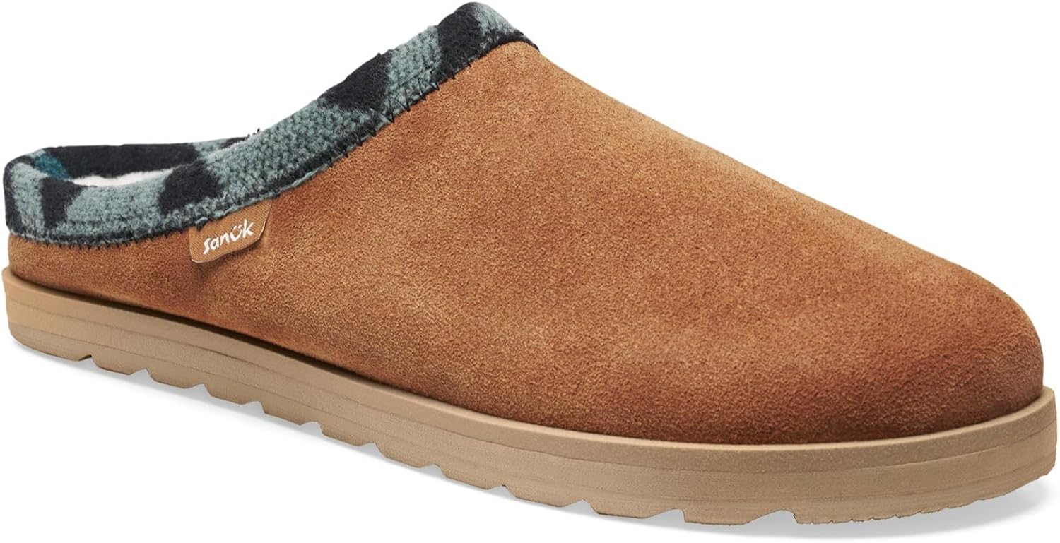 Sanuk Mens Cloud Lounger Slippers | Yoga Mat Footbed | Cozy Faux Shearling Lined House Slippers